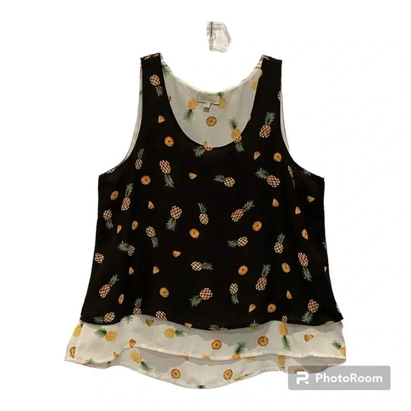 Chenault Pineapple Layered Shell Tank Women’s Size M Spilt Back Accent Luau EUC - Picture 1 of 5